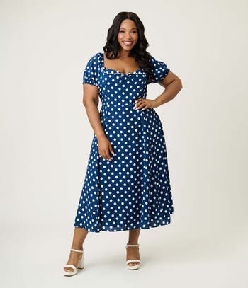 Unique Vintage Plus Size Dot Puff Sleeve Midi Dress Nordstrom