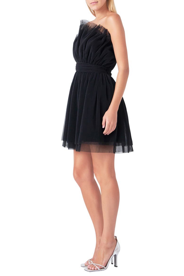 Strapless Tulle Minidress, Alternate, color, BLACK