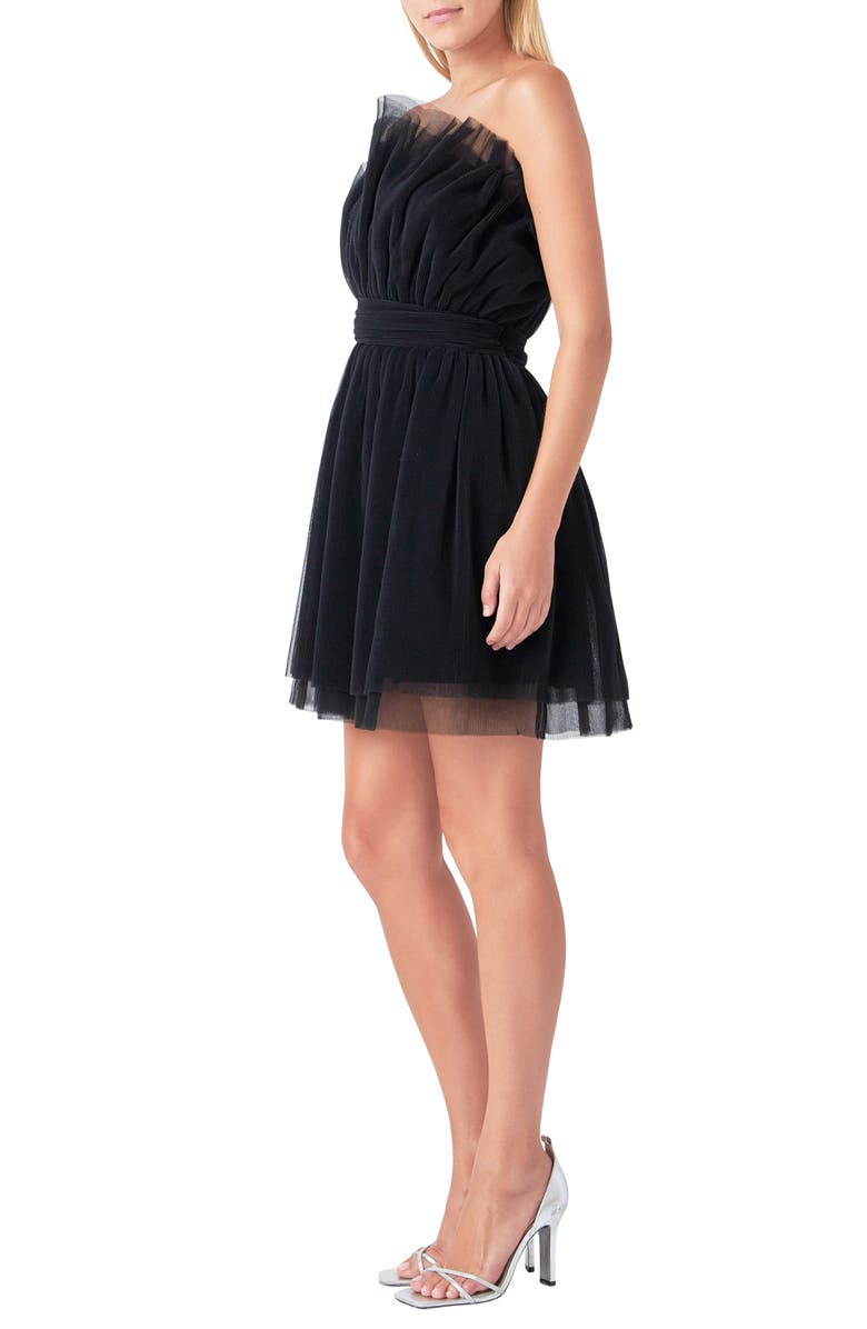 Endless Rose Strapless Tulle Minidress, Alternate, color, Black