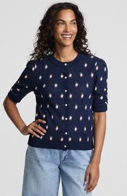 Lands' End Ruched Sleeve Cardigan Sweater