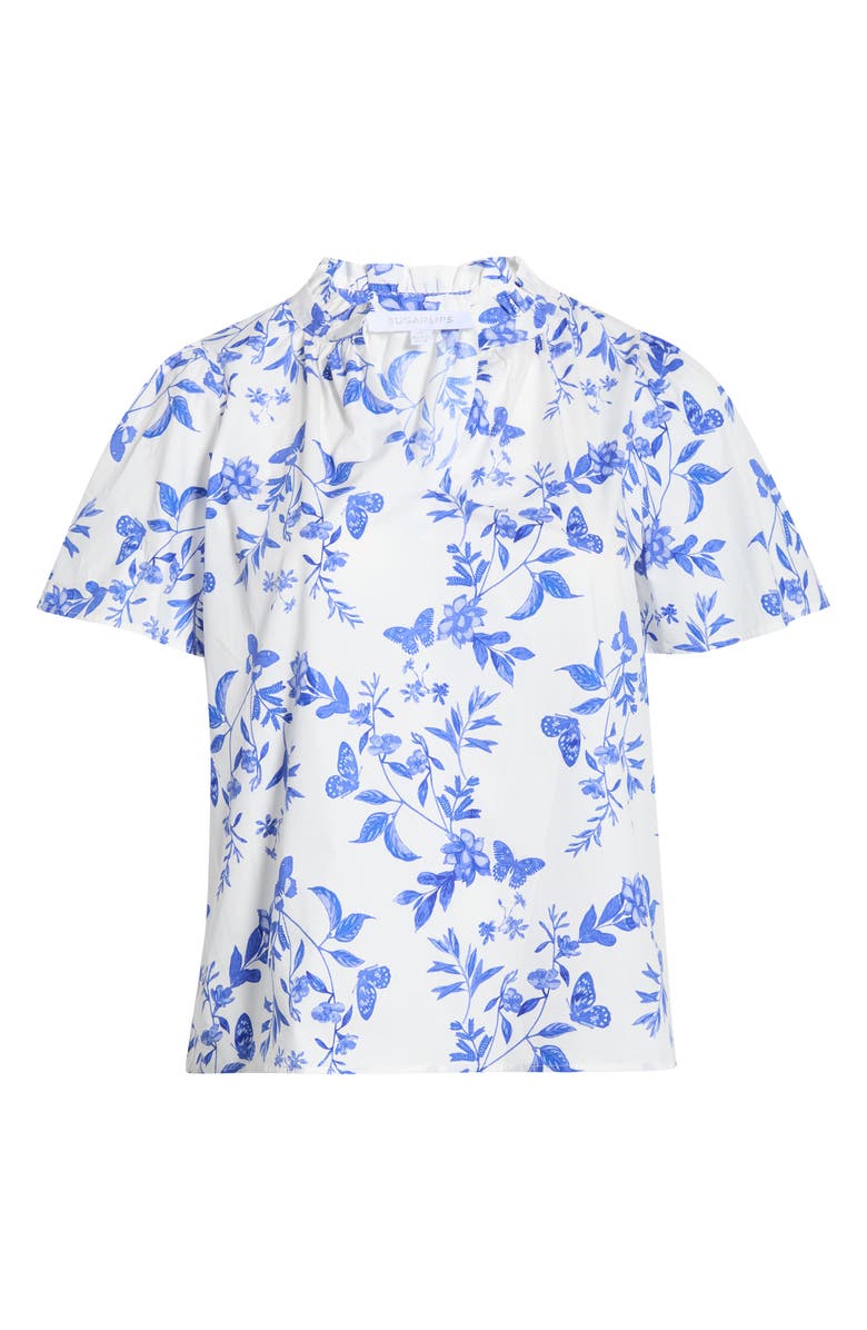 SUGARLIPS Leya Floral Inaya Split Neck Top, Alternate, color, White-Blue-Multi