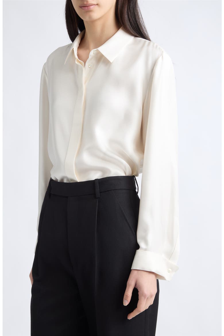 Dahlia Silk Contrast Collar Shirt, Alternate, color, IVORY