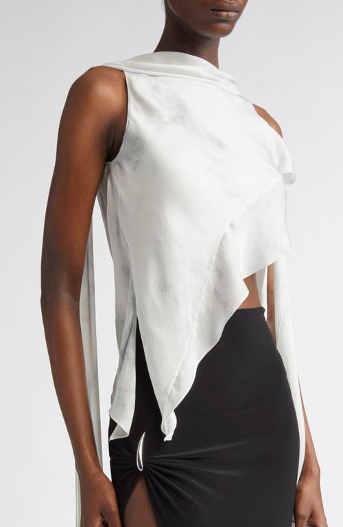 Grace Ling Asymmetric Silk Chiffon Scarf Top In Ash