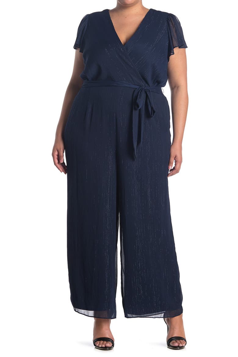Chiffon Surplice Jumpsuit, Main, color, NAVY