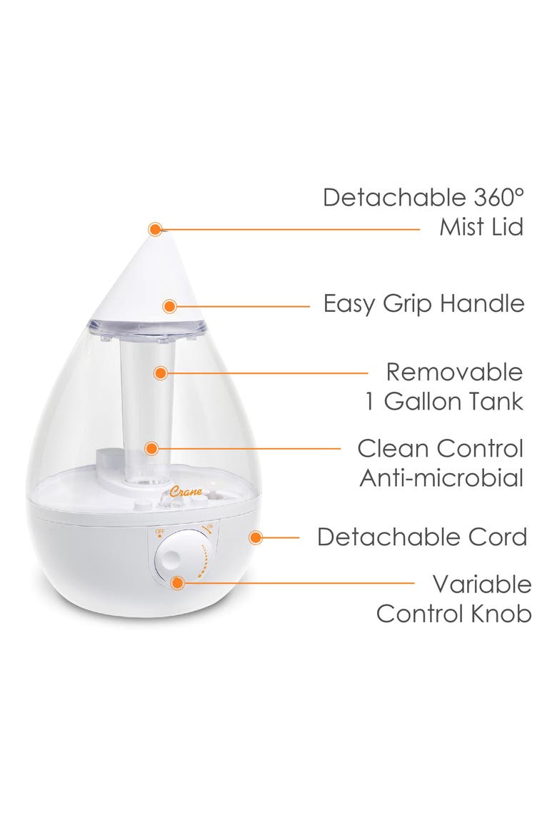 Drop 1-Gallon Cool Mist Humidifier, Alternate, color, WHITE/ CLEAR