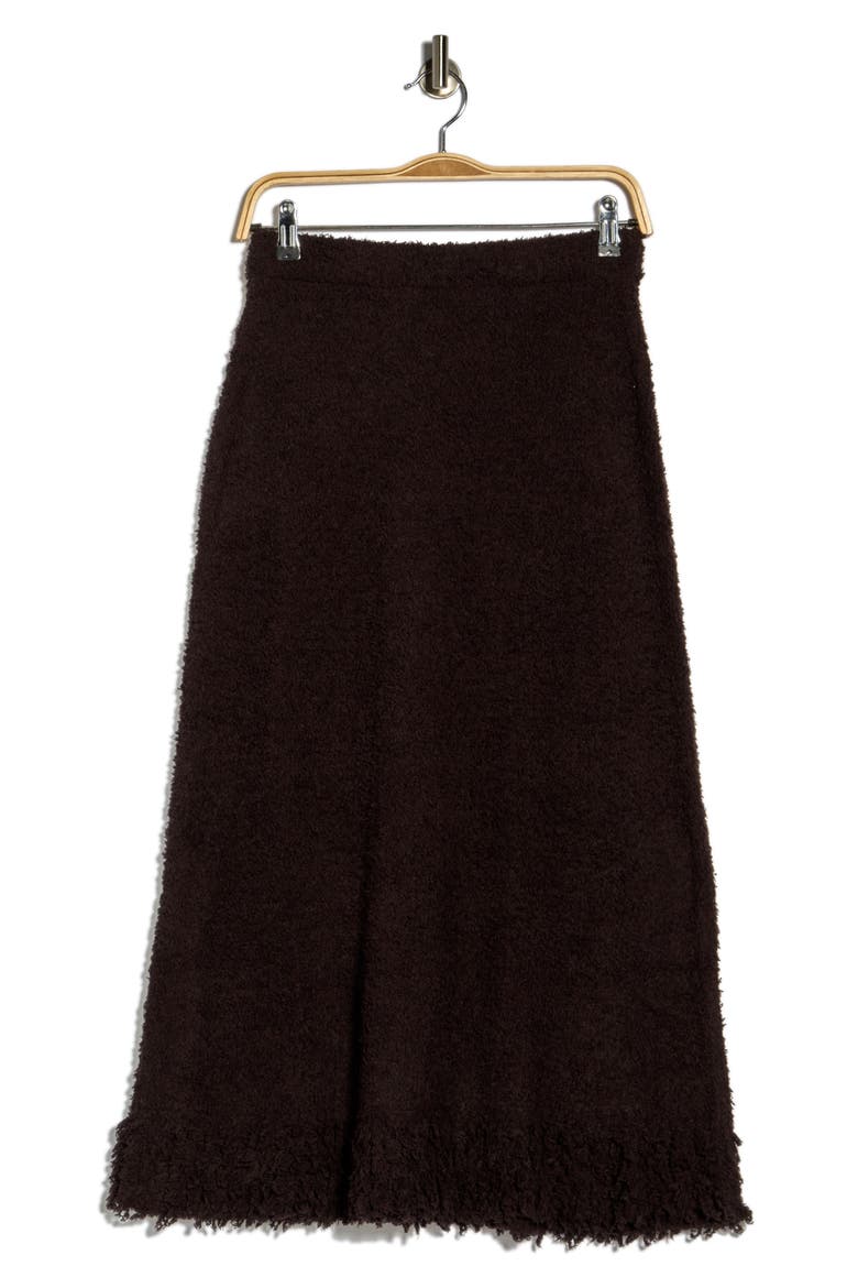 Frayed Trim Midi Skirt, Main, color, DARK ROAST