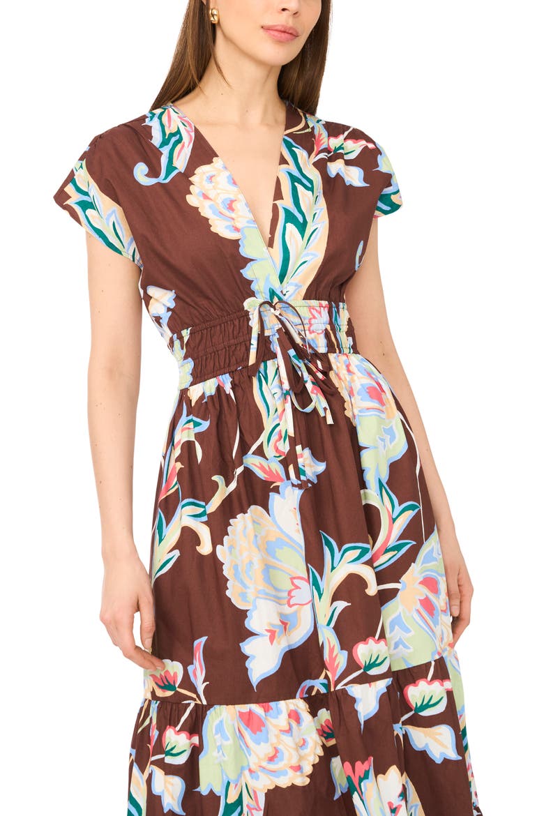 V-Neck Cotton Midi Dress, Alternate, color, DEEP MAHOGANY