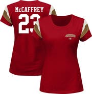 FANATICS Women's Fanatics Branded Christian McCaffrey Scarlet San Francisco 49ers Plus Size Sleeve Stripe Name & Number T-Shirt
