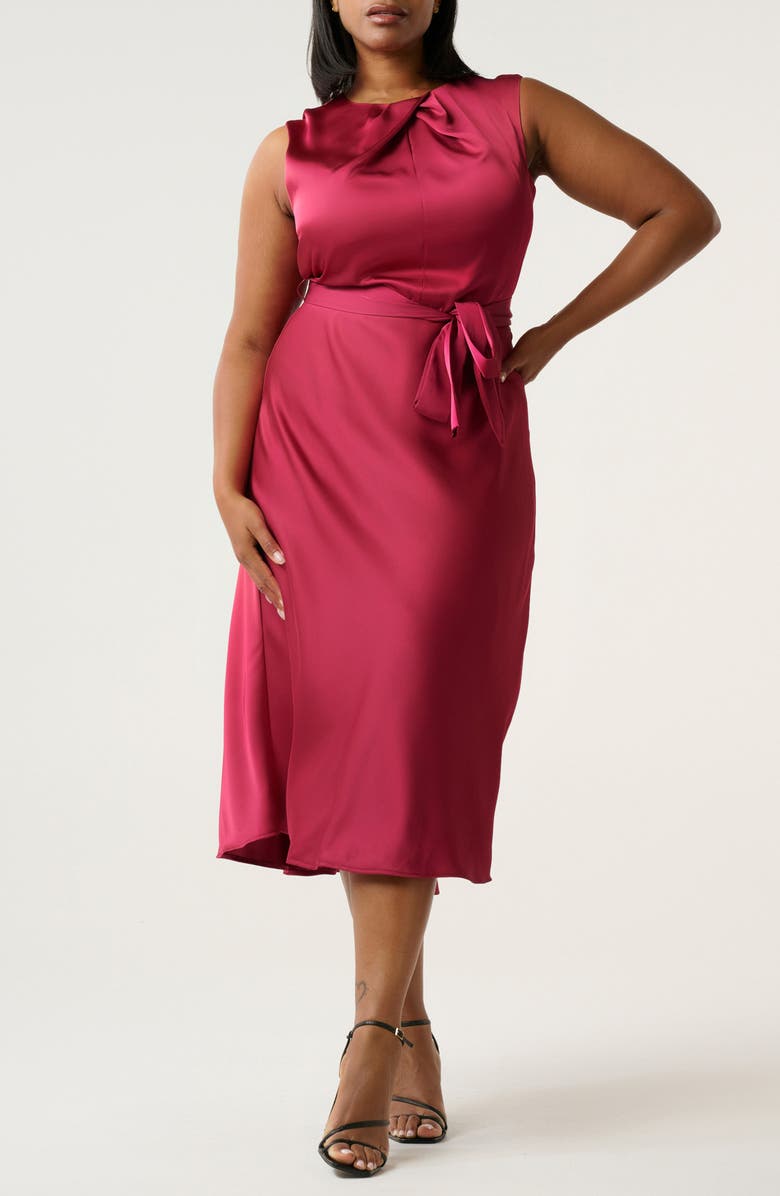 Estelle Emmi Sleeveless Satin Midi Dress, Main, color, Magenta