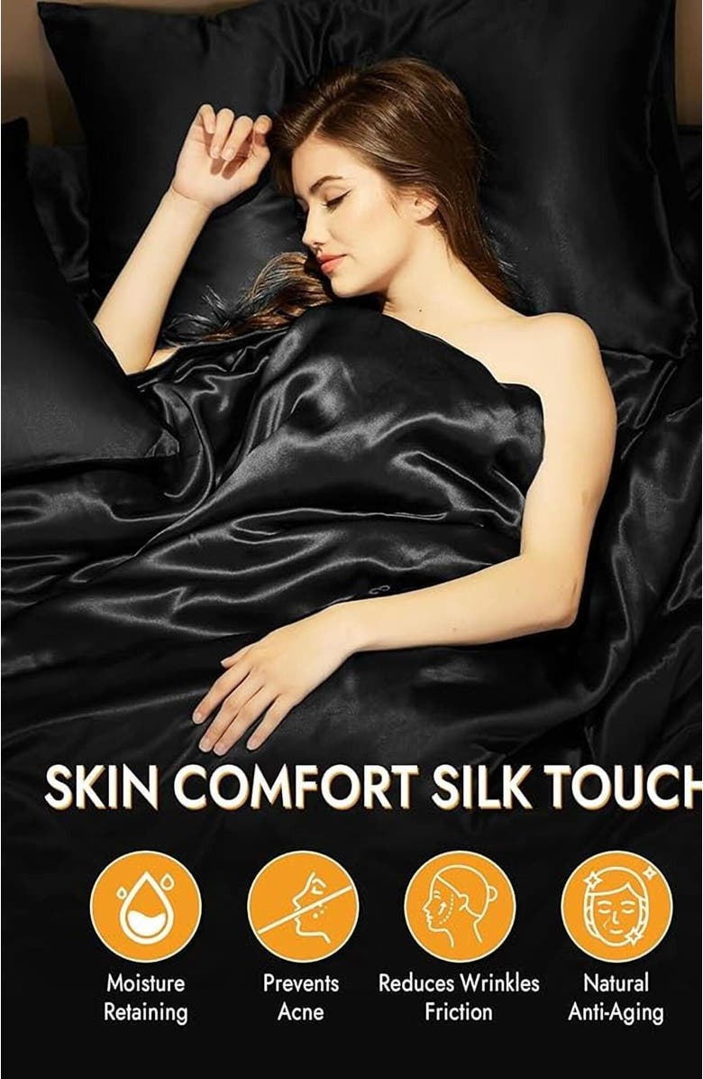 SILKSILKY 22Momme 100% Mulberry Silk Envelope Pillowcase, Alternate, color, Black