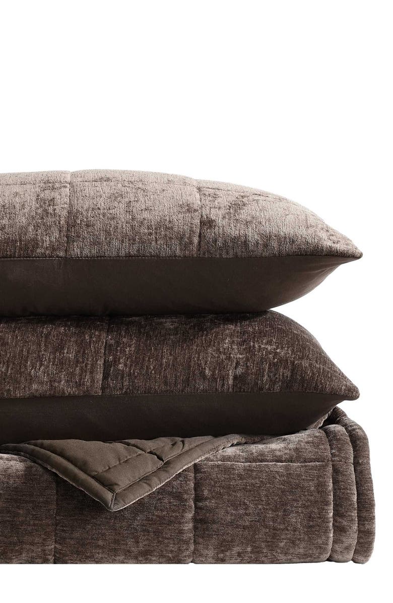 Vera Wang Chenille Box Quilt Set, Main, color, Chocolate Brown