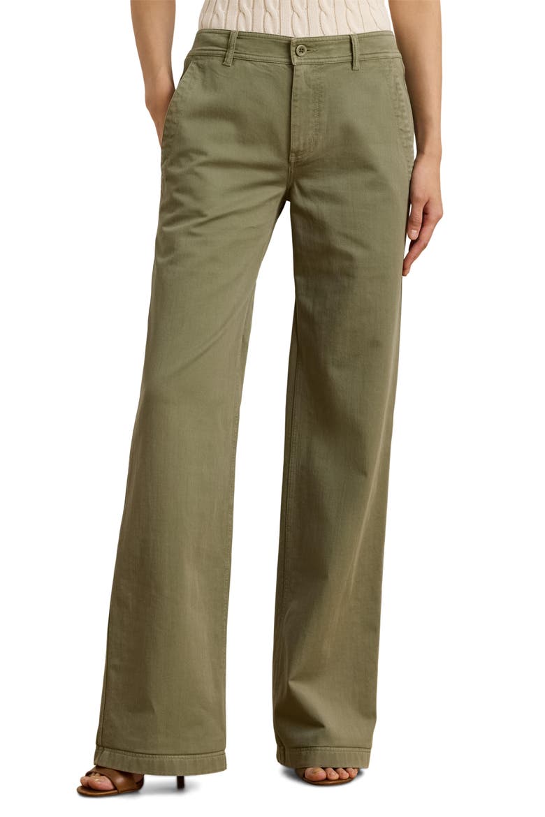 Wide Leg Cotton Twill Pants, Main, color, SAGE GREEN