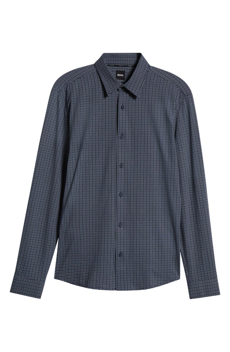 BOSS Roan Kent Geo Print Button-Up Shirt, Alternate, color, Dark Blue
