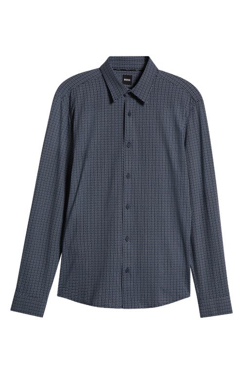 Hugo Boss Boss Roan Kent Geo Print Button-up Shirt In Dark Blue