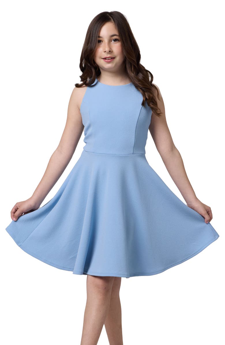 Un Deux Trois Textured Stretch Racerback Dress, Main, color, Light Blue