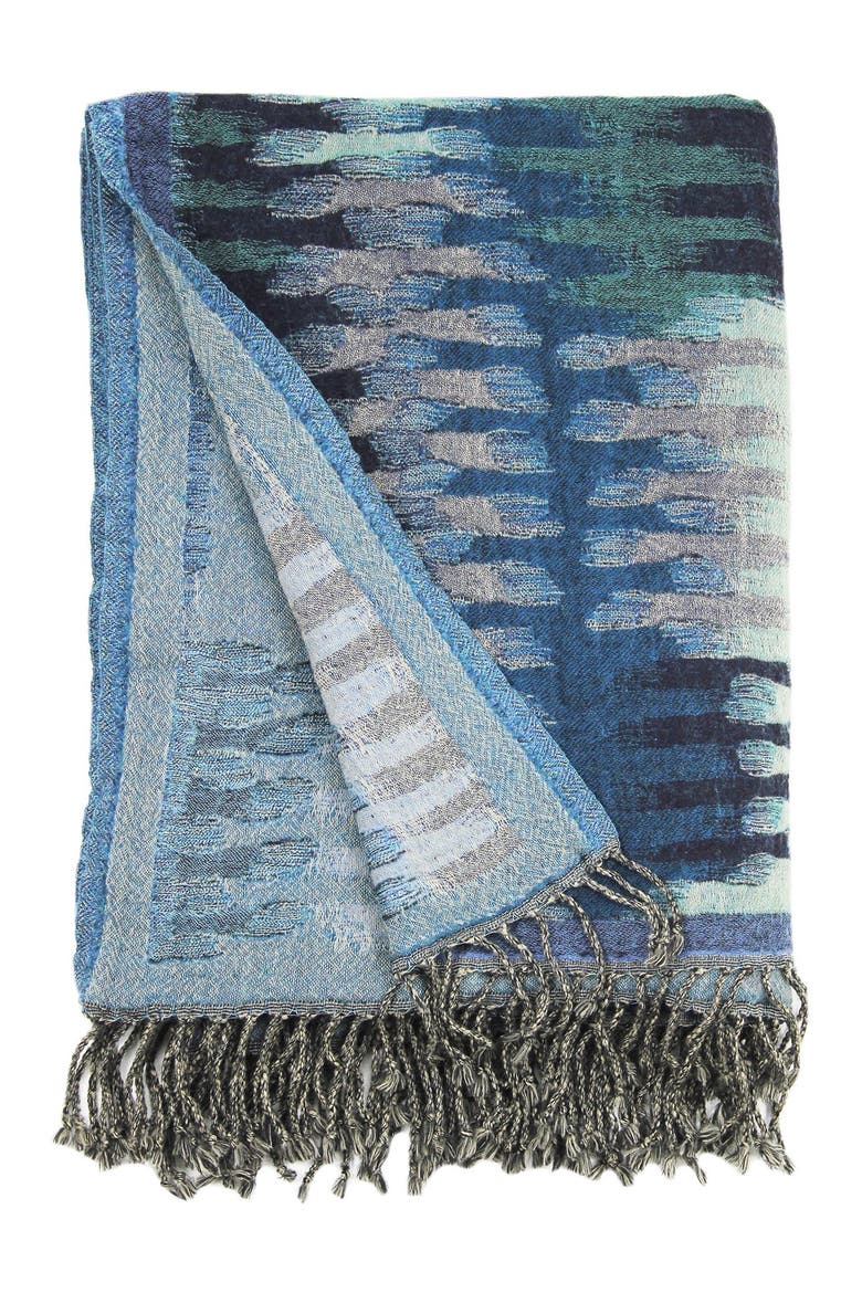 Yarn Dyed Ikat Wool Throw - Blue Multi, Main, color, BLUE MULTI