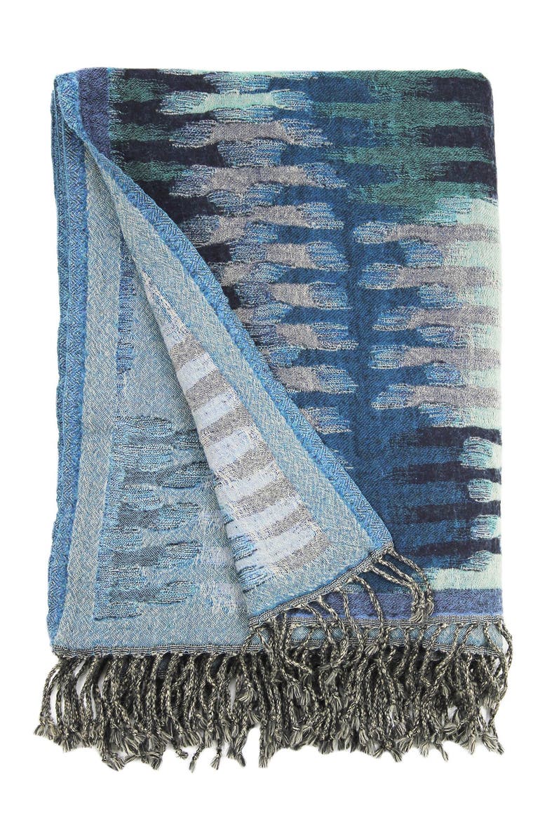 MELANGE HOME Yarn Dyed Ikat Wool Throw - Blue Multi, Main, color,