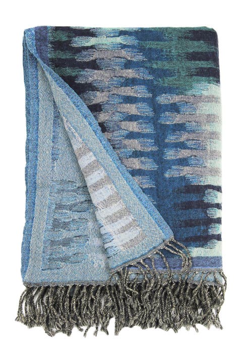Yarn Dyed Ikat Wool Throw - Blue Multi