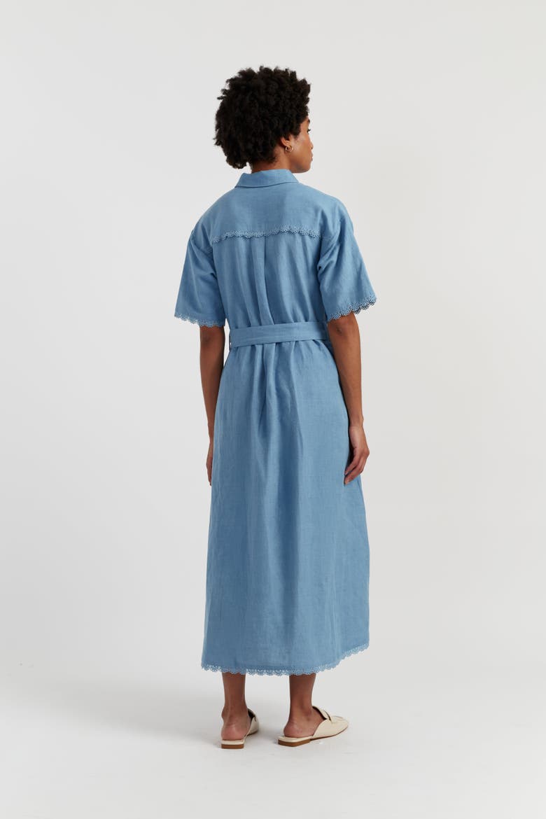 Linen-Blend Scallop Shirt Dress, Alternate, color, Dusty Blue
