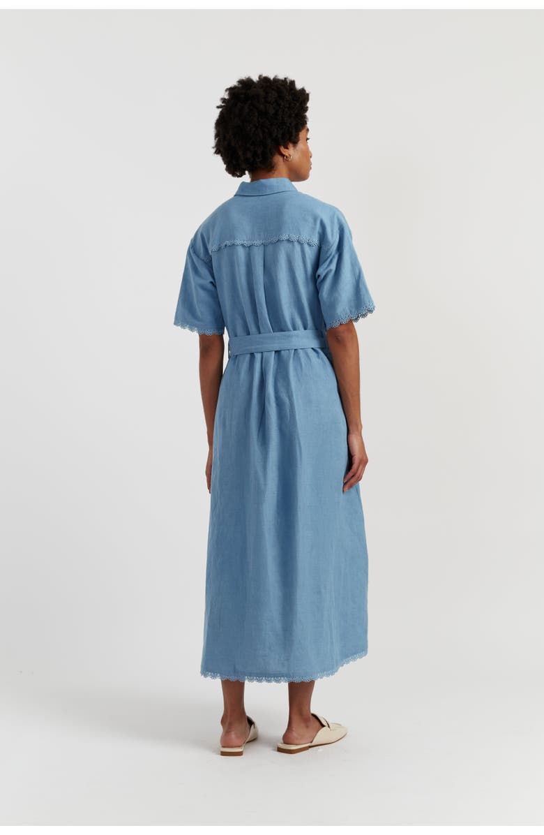 Chinti & Parker Linen-Blend Scallop Shirt Dress, Alternate, color, Dusty Blue