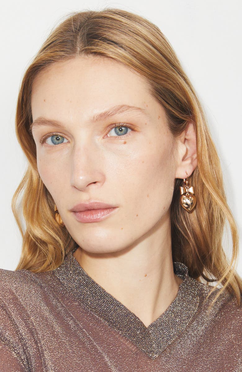 Tory Burch Heart & Bow Drop Earrings, Alternate, color, Tory Gold