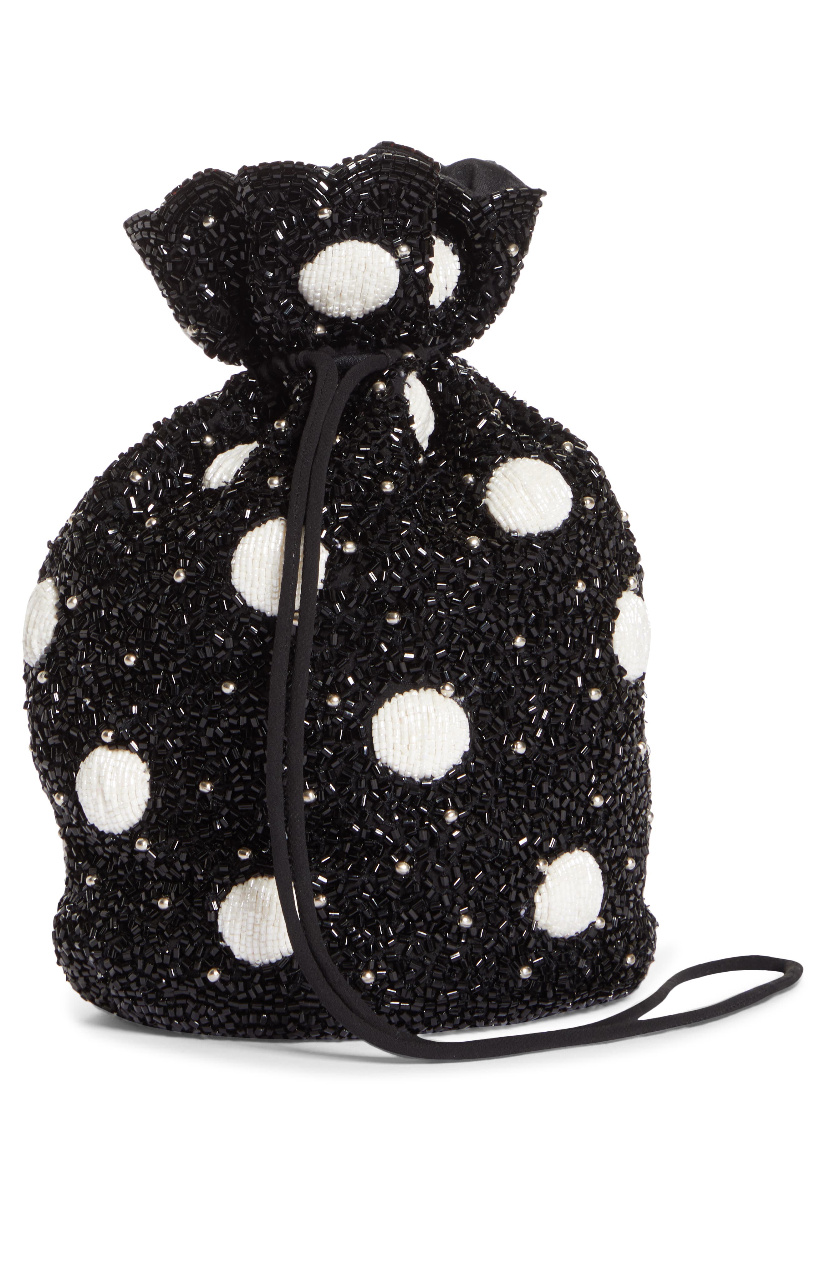 Ganni Hand Beaded Drawstring Bag, Alternate, color, 