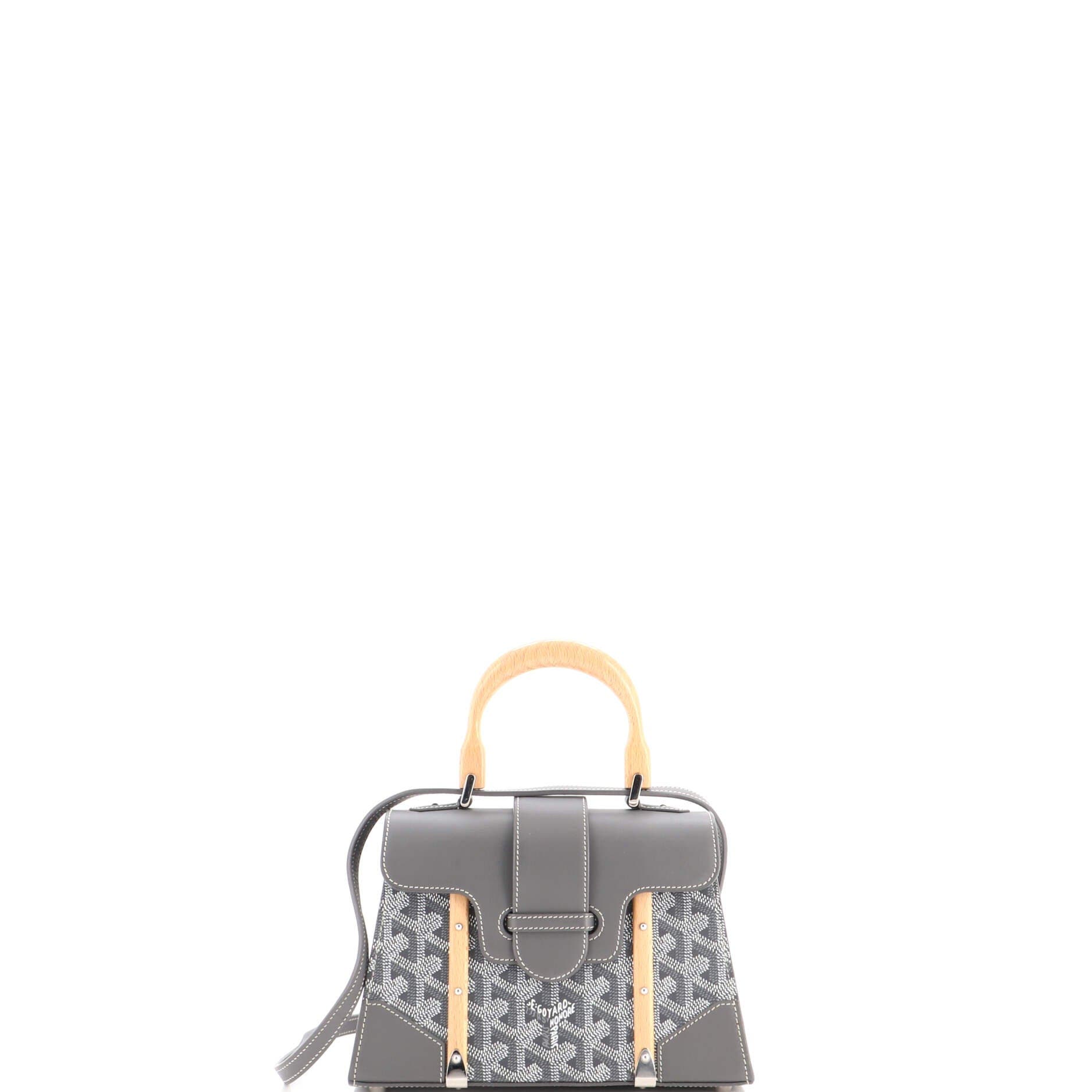 Structured Saigon Top Handle Bag Coated Canvas with Leather Mini, Main, color, Grey
