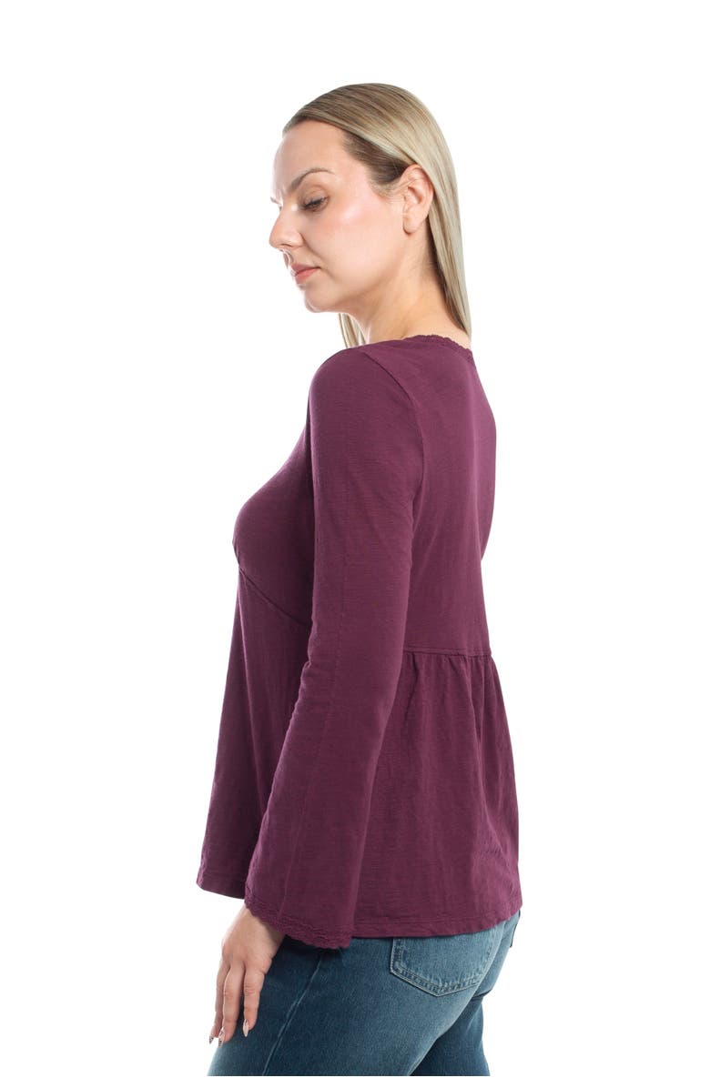 WILT Clothing V-Neck Long Sleeve Empire Seam Trapeze Tee with Lace Trims, Alternate, color, Black