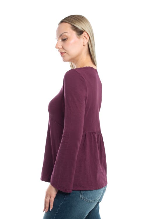 Wilt Clothing V-neck Long Sleeve Empire Seam Trapeze Tee With Lace Trims In Purple