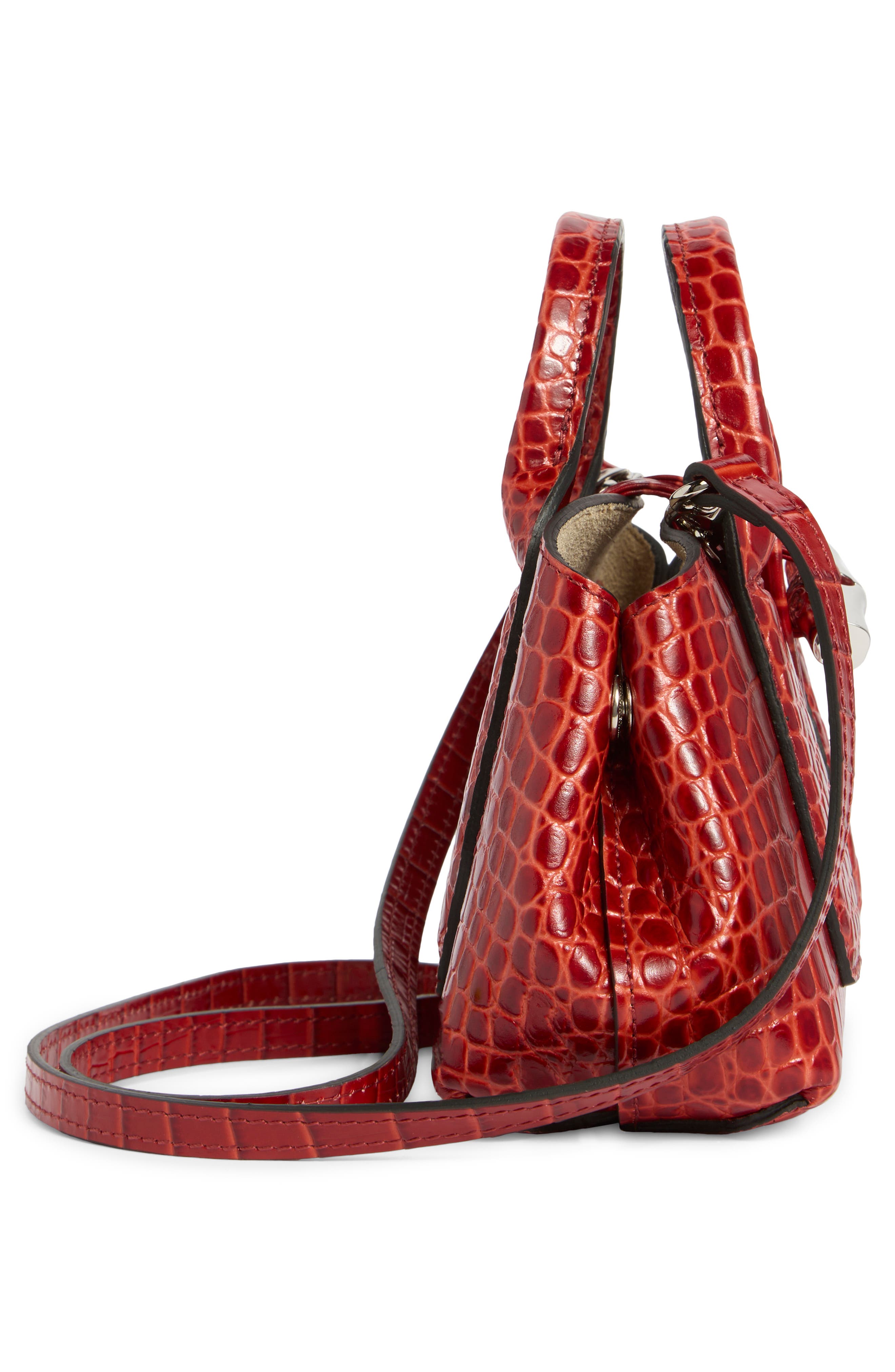Longchamp Extra Small Roseau Croc Embossed Top Handle Crossbody Bag, Alternate, color, Marmalade