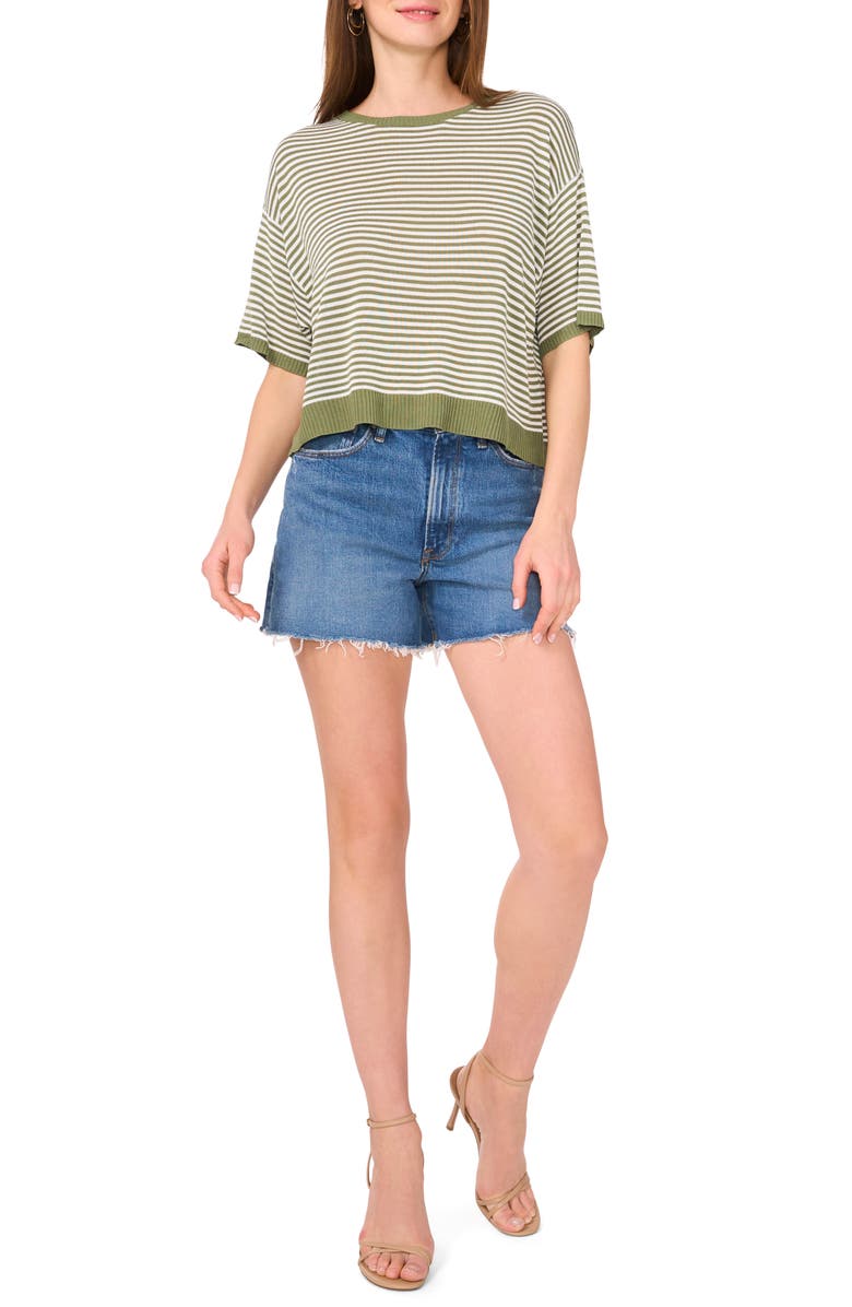 Two by Vince Camuto Stripe Elbow Sleeve Sweater, Alternate, color, Dark Green