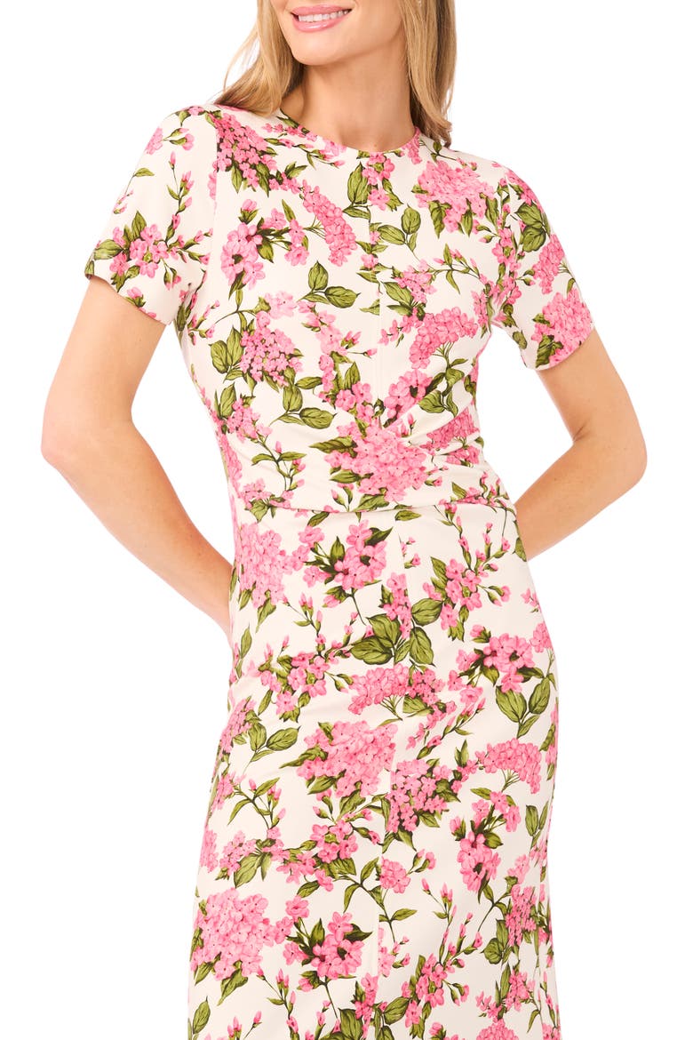 Chelsea Twist Front Floral Knit Midi Dress, Alternate, color, PINK DRINK