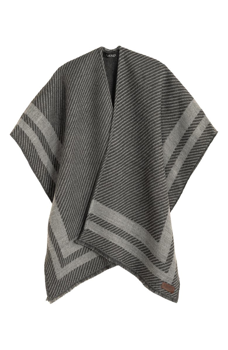 Lauren Ralph Lauren Border Stripe Ruana, Main, color, Med Grey Heather/ Charcoal