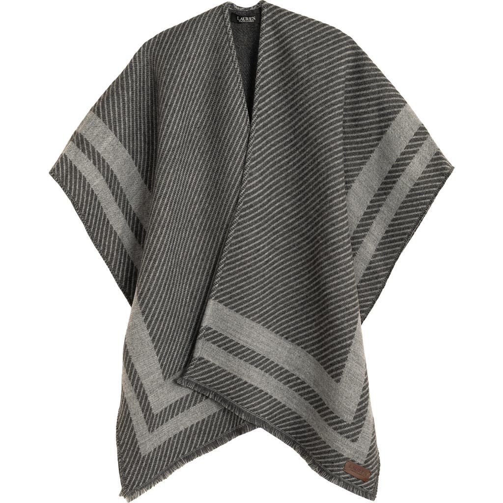 Ralph Lauren Lauren Border Stripe Ruana In Gray