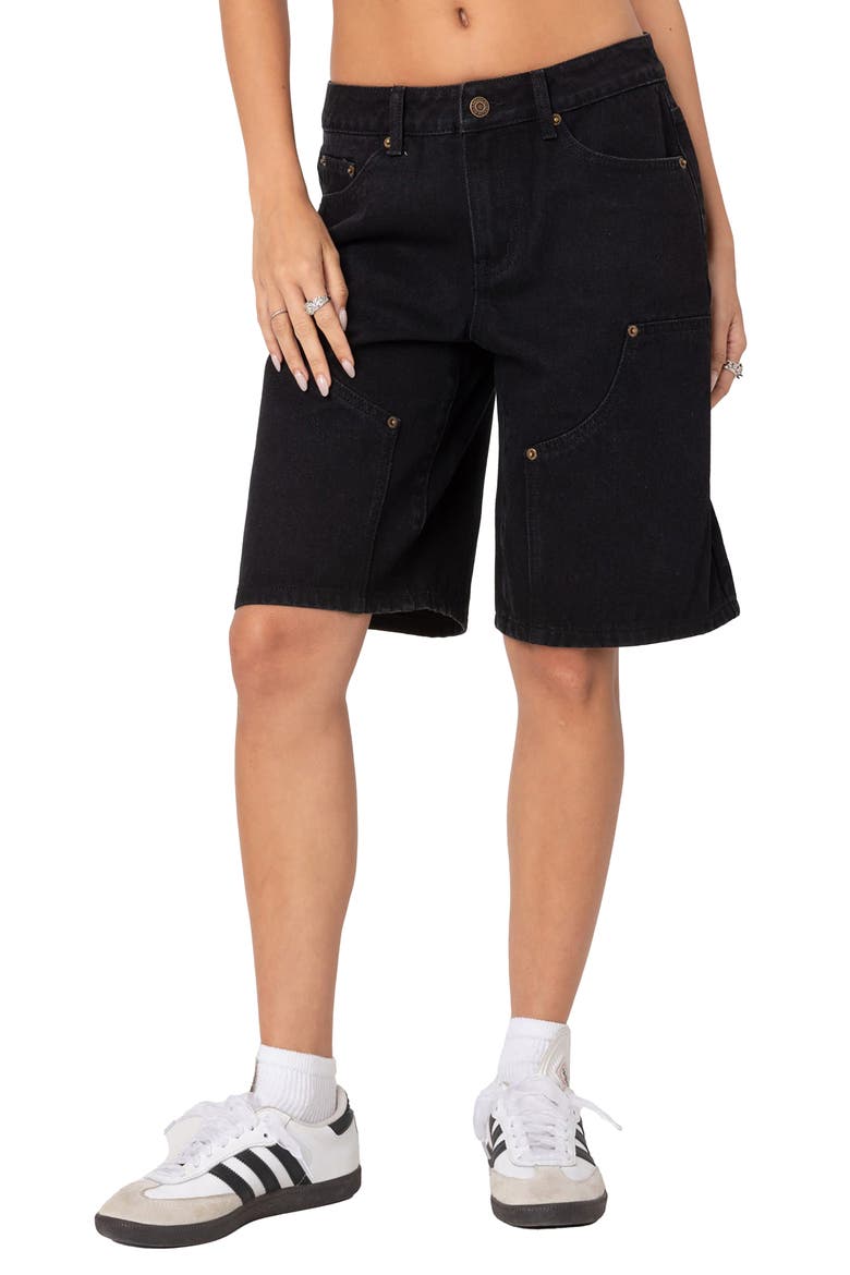 Jacqui Low Rise Denim Bermuda Shorts, Main, color, BLACK