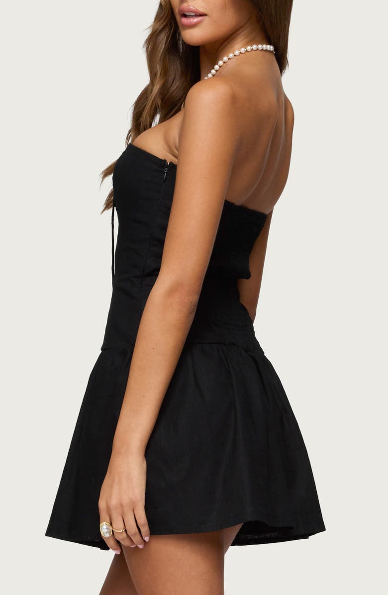 EDIKTED Cecelie Linen Blend Strapless Minidress, Alternate, color, Black