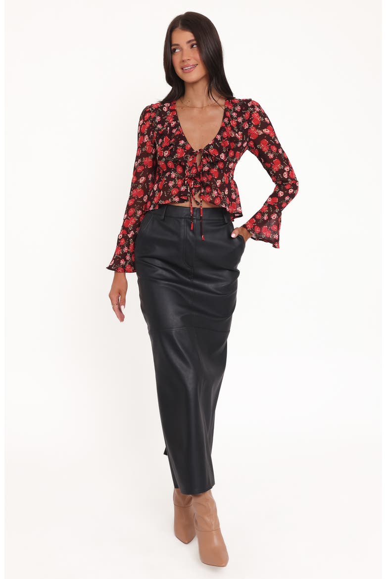 Aveline Ruffle Tie Front Chiffon Top, Alternate, color, BROWN FLORAL