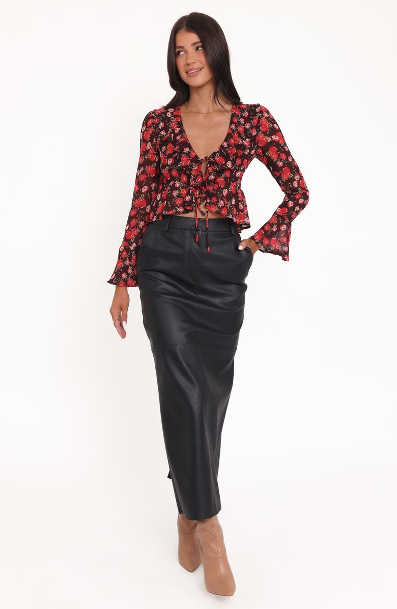 Petal & Pup Aveline Ruffle Tie Front Chiffon Top, Alternate, color, Brown Floral