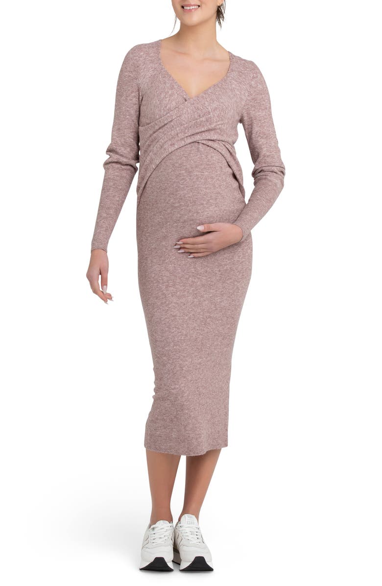 Ripe Maternity Heidi Long Sleeve Maternity/Nursing Dress, Main, color, Pink Marl