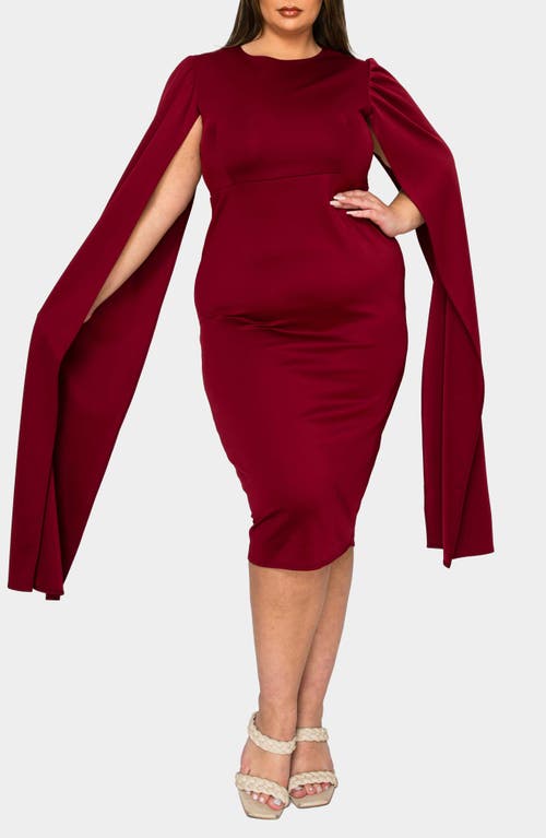 L I V D Naomi Cape Sleeve Midi Dress In Burgundy