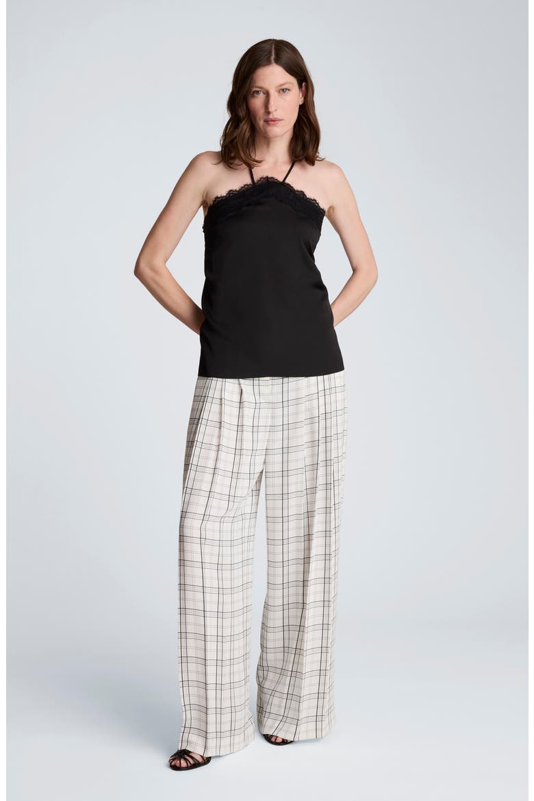 Plaid High Waist Triple Pleat Wide Leg Pants, Alternate, color, FEATHER WHITE/ BLACK
