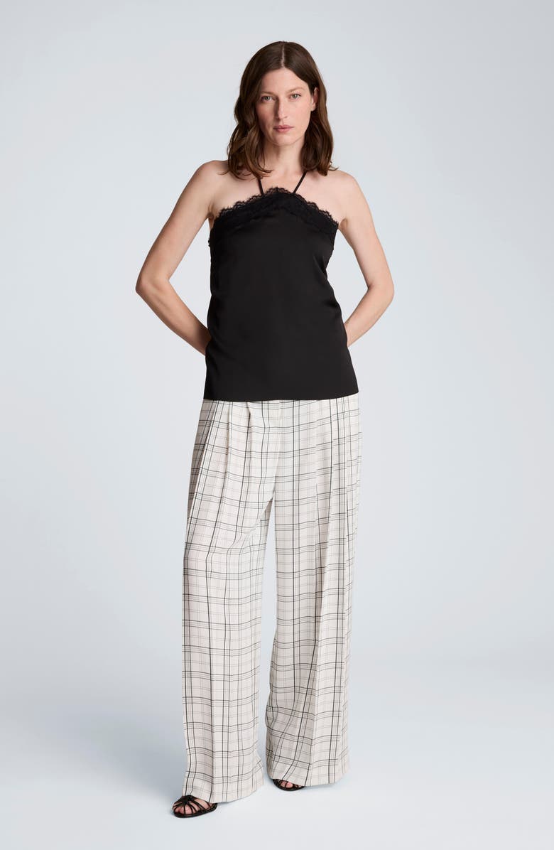 Kenneth Cole Plaid High Waist Triple Pleat Wide Leg Pants, Alternate, color, Feather White/ Black