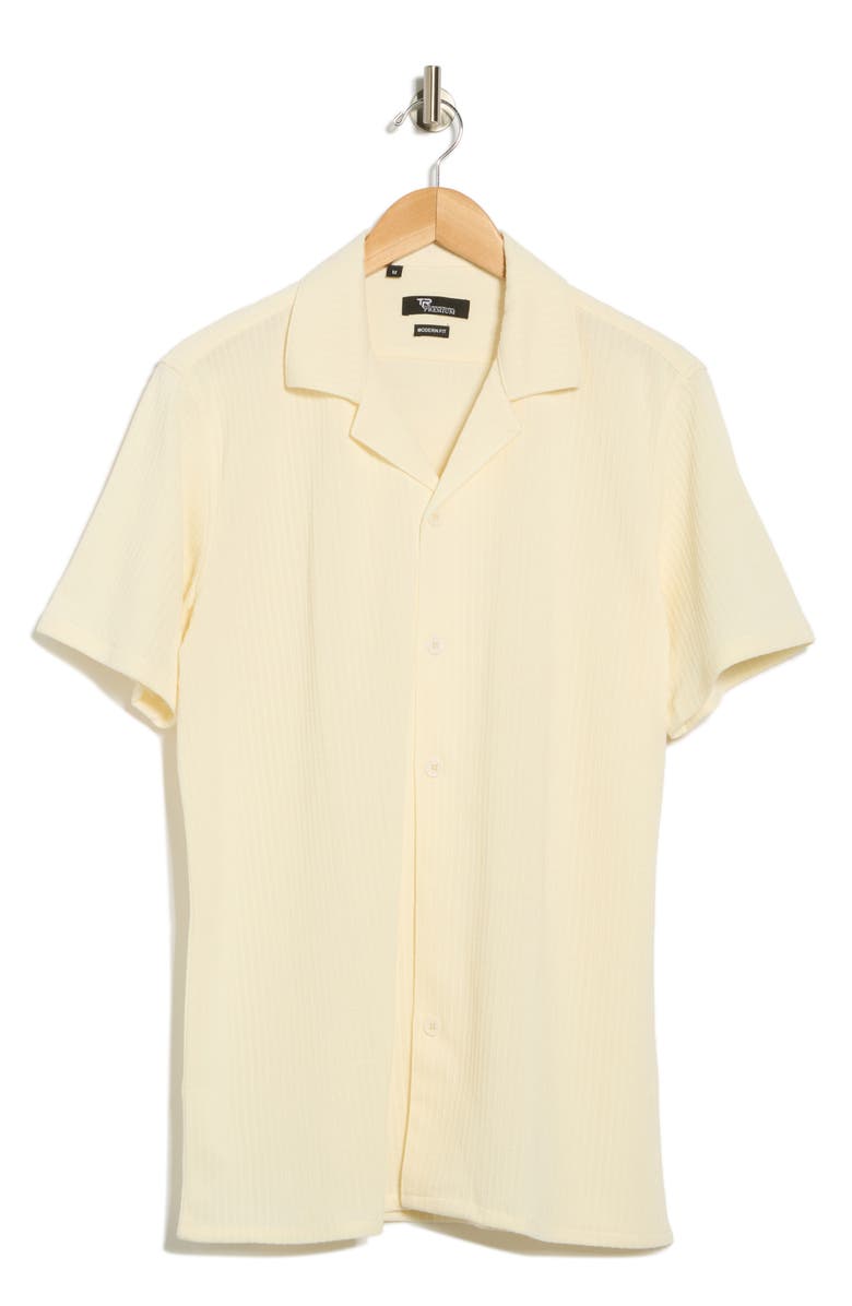 T.R. PREMIUM Stripe Textured Short Sleeve Camp Shirt, Alternate, color, Cream