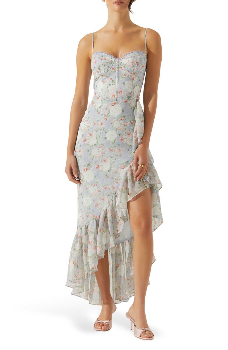ASTR the Label Brisbane Floral Print Asymmetric Dress, Main, color, Light Blue Floral