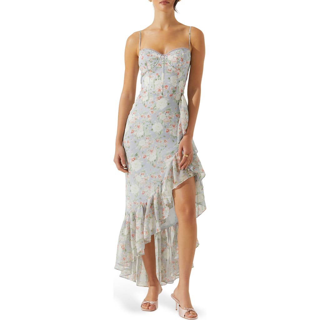 Astr The Label Brisbane Floral Print Asymmetric Dress In Light Blue Floral