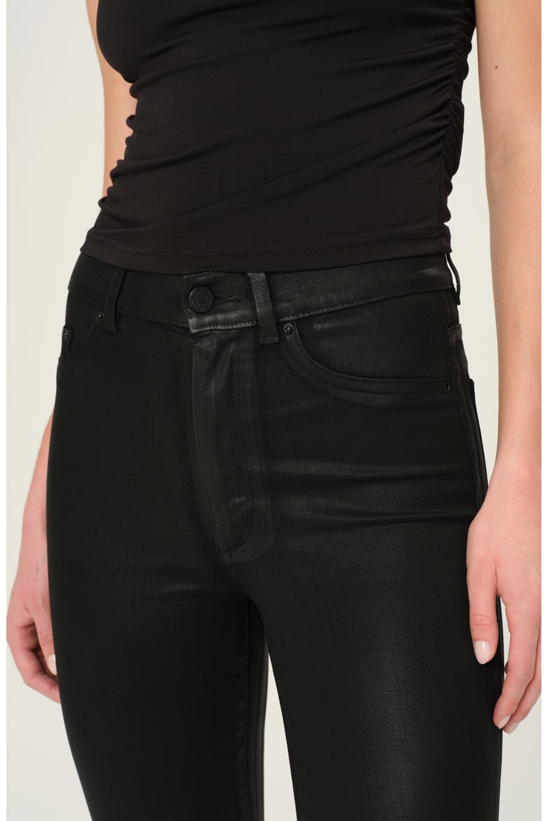 Halle Instasculpt Raw Hem High Waist Ankle Straight Leg Jeans, Alternate, color, BLACK COATED