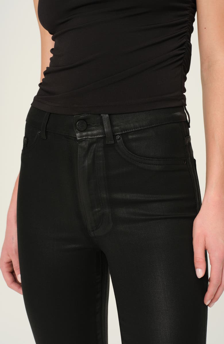 DL1961 Halle Instasculpt Raw Hem High Waist Ankle Straight Leg Jeans, Alternate, color, Black Coated
