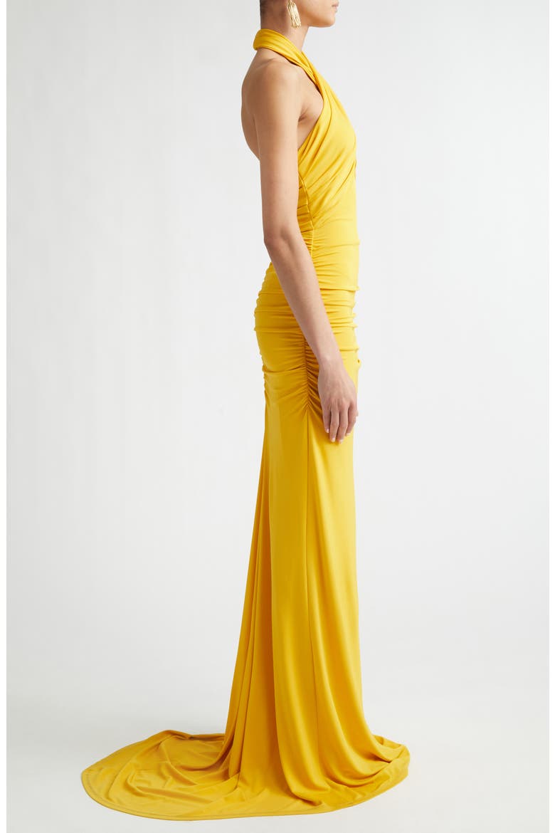 Crisscross Halter Gown, Alternate, color, SAFFRON