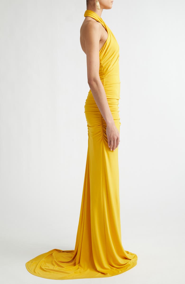 Carolina Herrera Crisscross Halter Gown, Alternate, color, Saffron