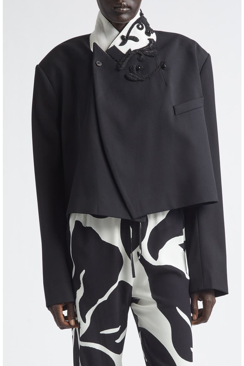 Bosea Crop Embroidered Wool Gabardine Jacket, Main, color, BLACK